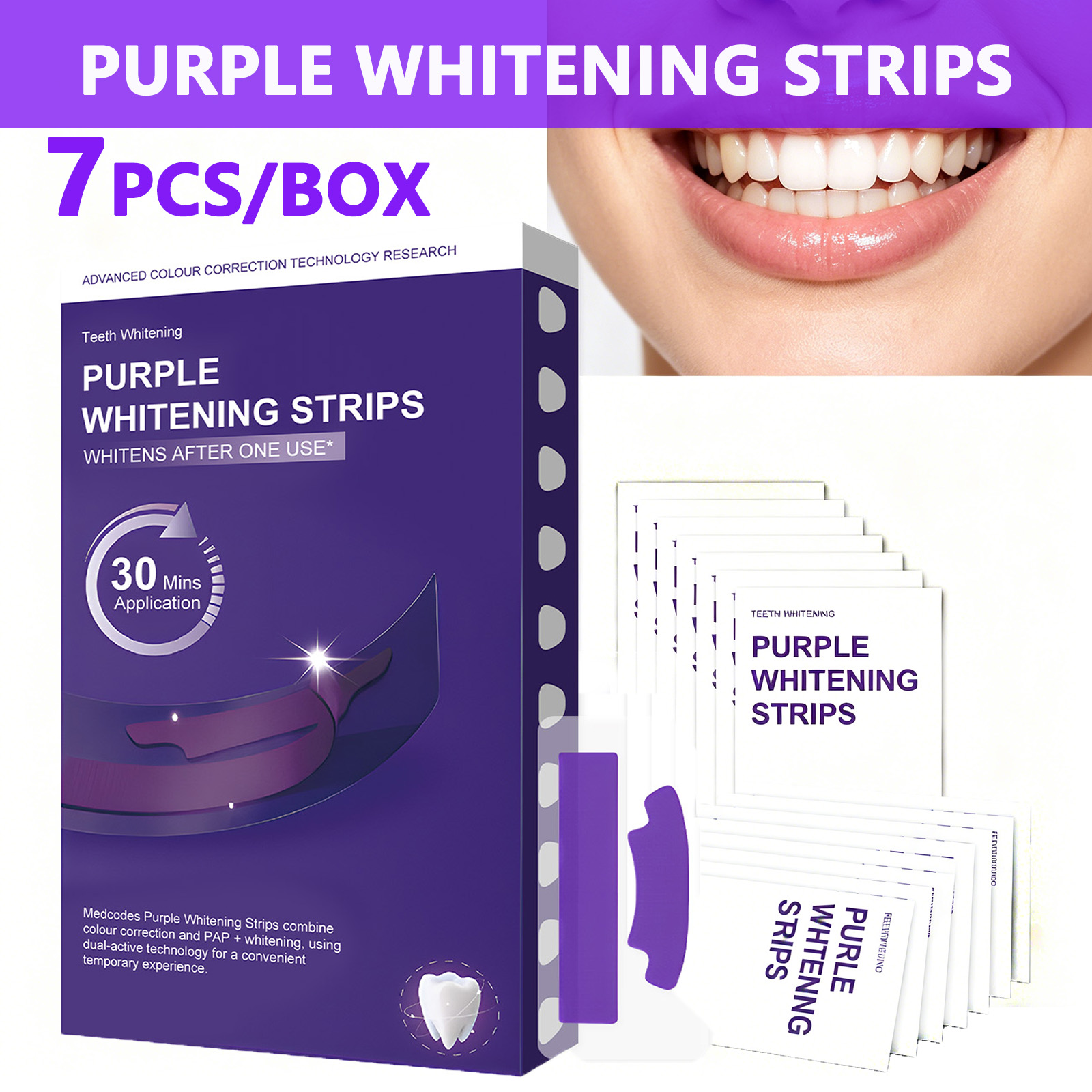 Teeth Whitening Quick - شرائط تبييض الأسنان باللون الأرجواني -